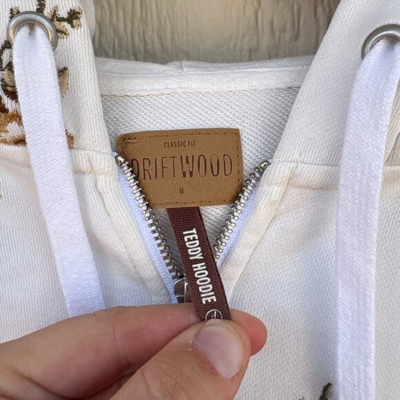 Driftwood Teddy Full Zip Hoodie Women's Medium White Floral Embroidered Western - Picture 2 of 11